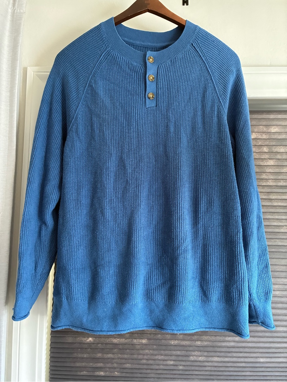 Men’s Lucky Brand Blue Ribbed Crewneck Henley Sweater